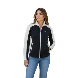 LRL Lauren Active Ralph Lauren Black White Zip Up Track Jacket Womens Size‎ L